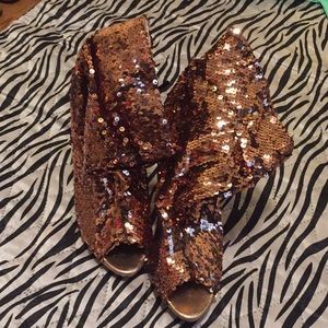 Glitter Rose Gold Peep High Heels